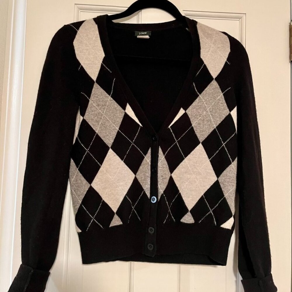 Vintage (2008) J. Crew argyle wool cardigan sweater.